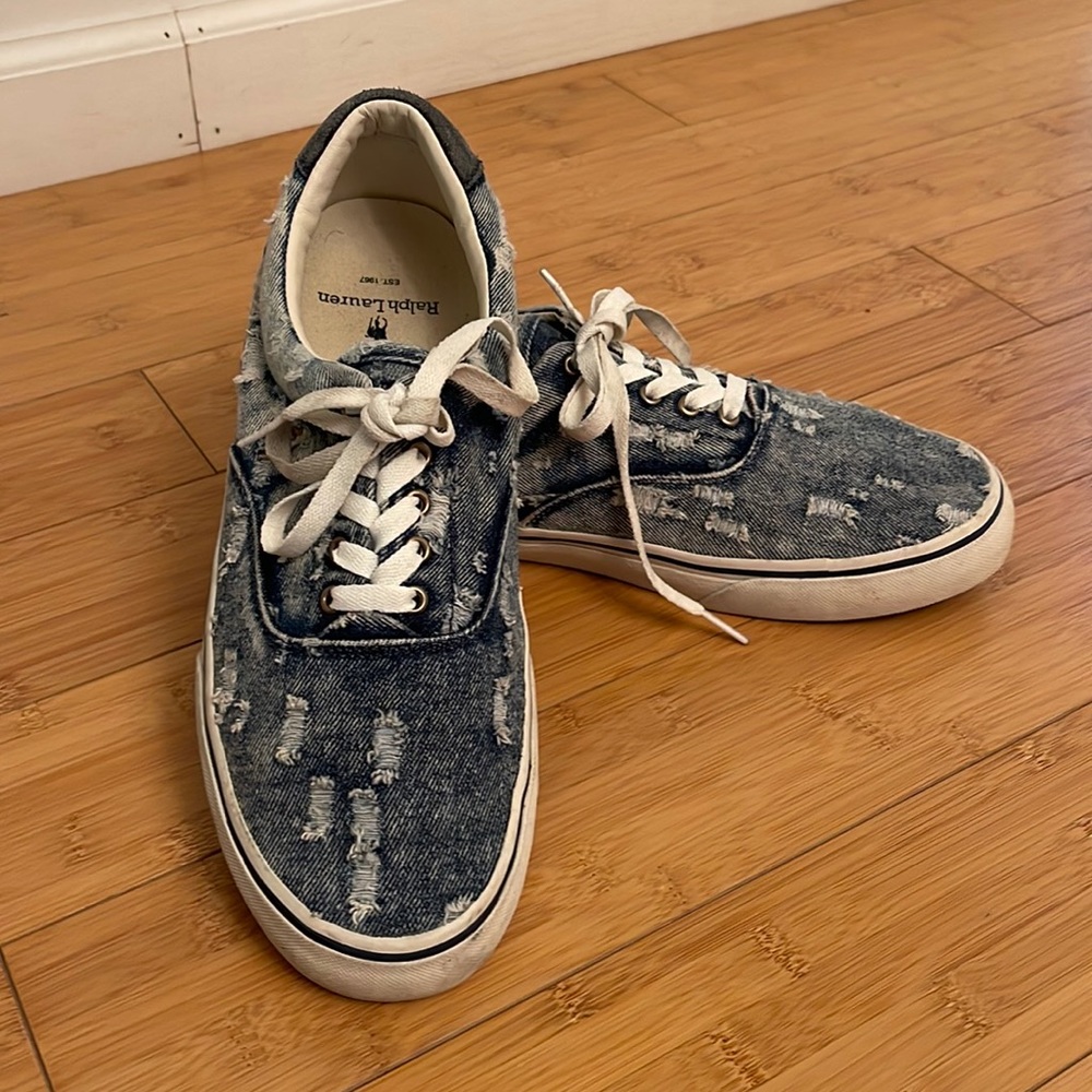 Mens Polo Ralph Lauren Thorton Distressed Denim low top sneakers Sz 10.5 Rare